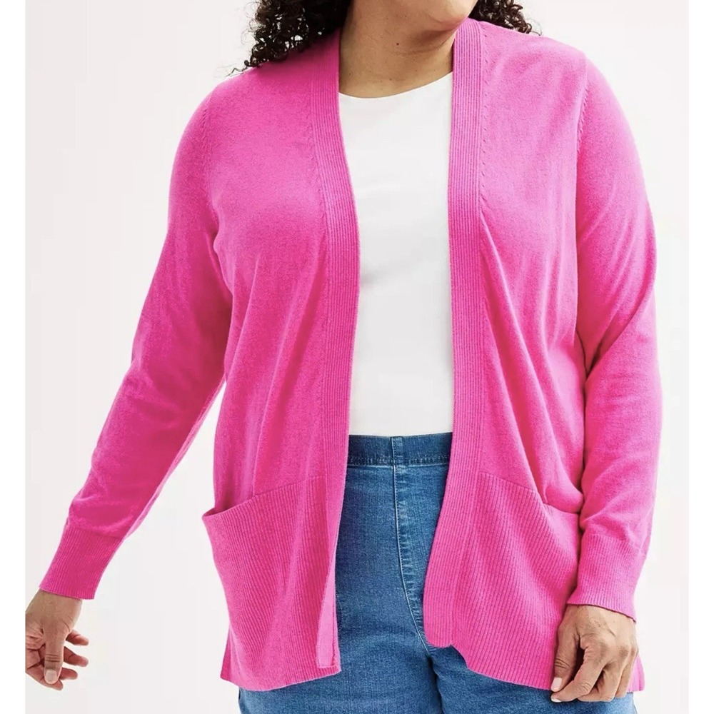 Croft & Barrow The‎ Classic Pink Open Cardigan Long Sleeve Sweater Pockets Sz 3X